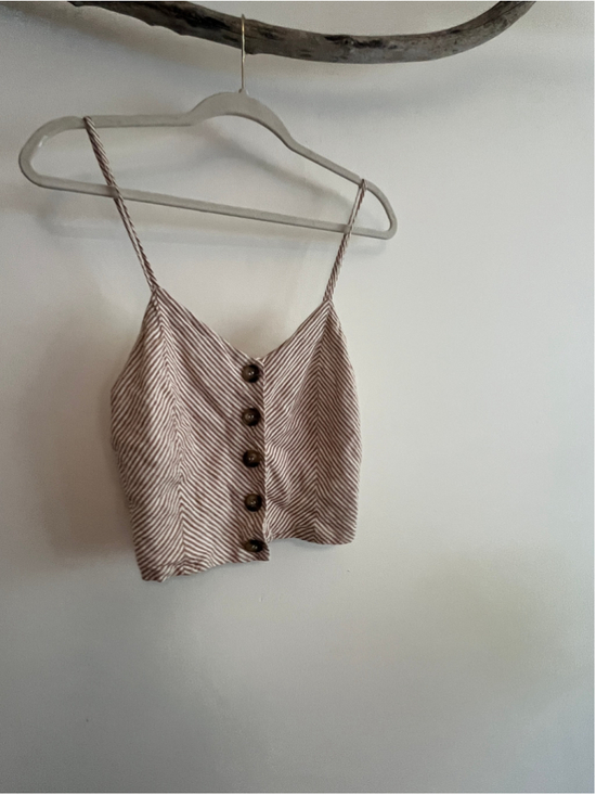 Miss Selfridge Tops - Women's Miss Selfridge Striped Crop Top Size 6 Brown & White